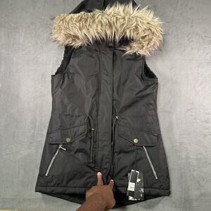 Special One Vest Black Women’s L Faux Fur Hooded Puffer Utility Winter